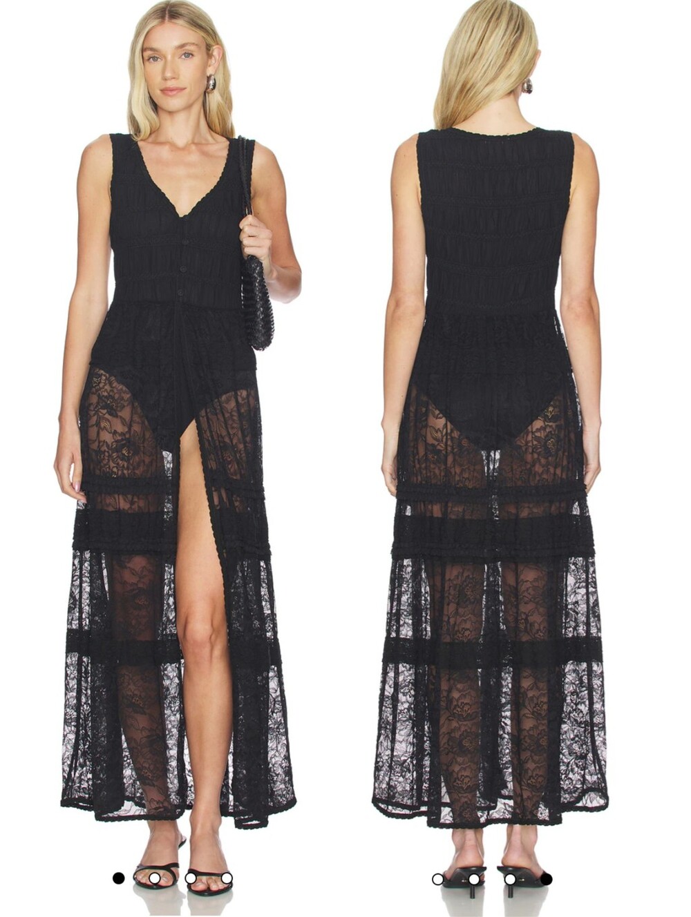 Free People Sweet Saloon Bodysuit Maxi Dress XS Black